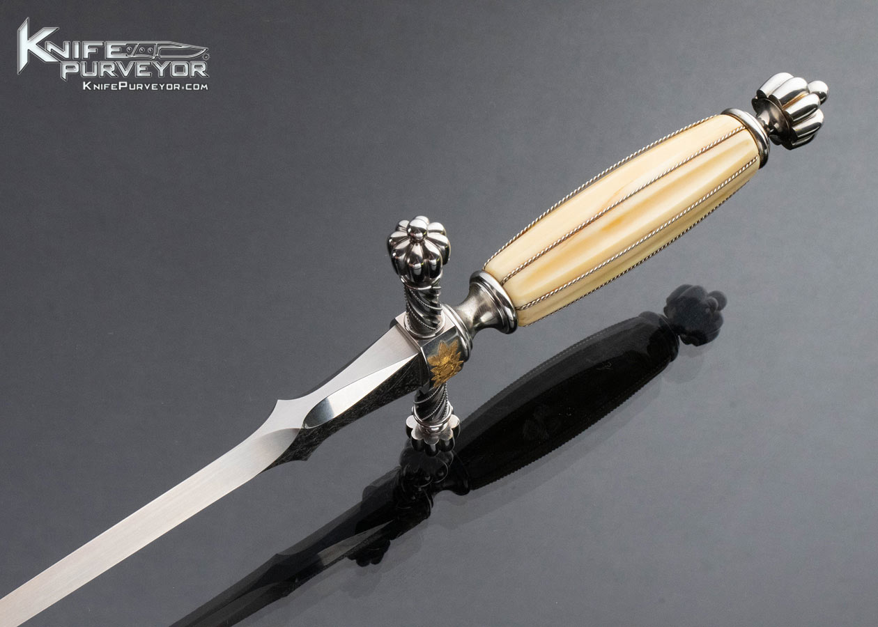 Wolfgang Lowechner Custom Knife Engraved Gold Mammoth Dagger W Fine Silver Wire Inlay 12370