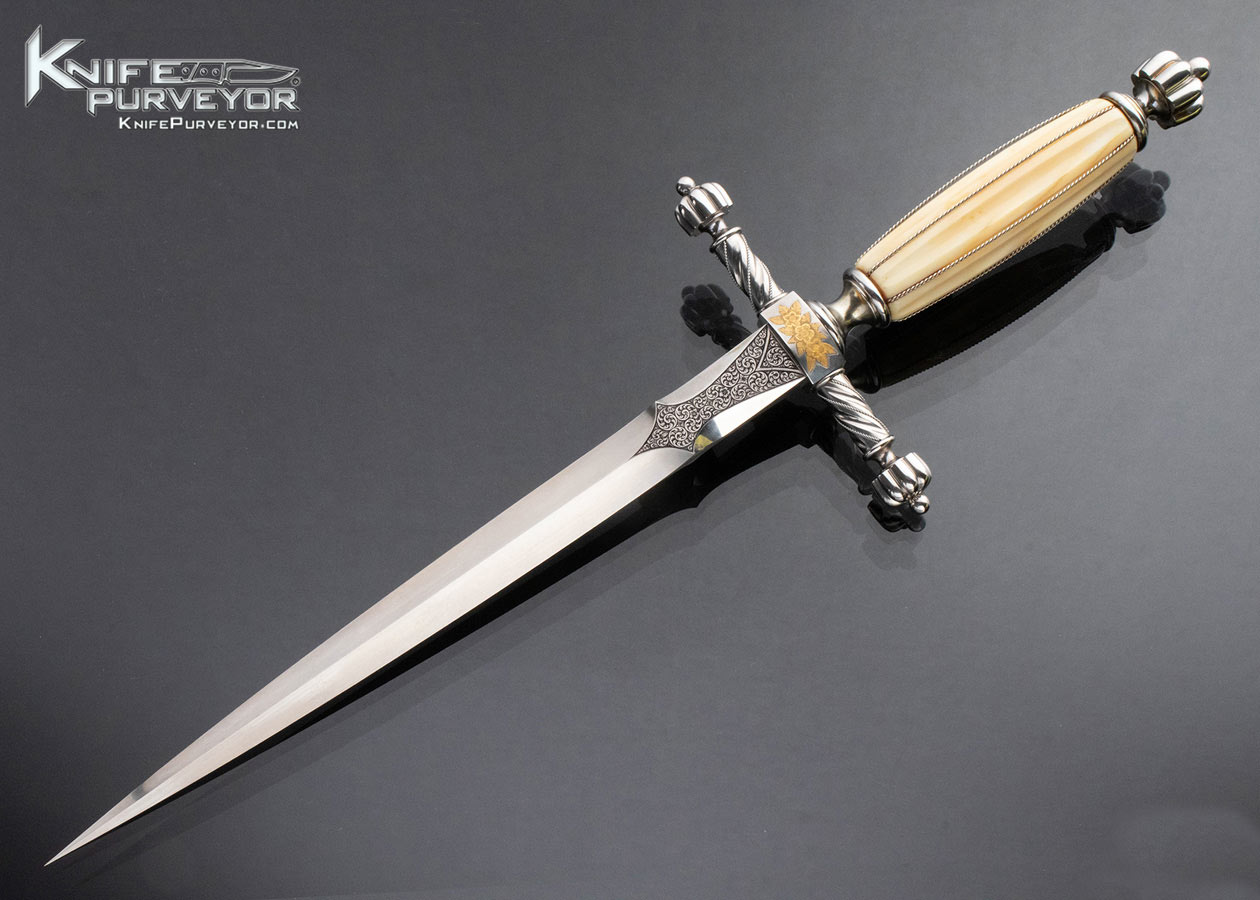Wolfgang Lowechner Custom Knife Engraved Gold Mammoth Dagger W Fine Silver Wire Inlay 12370