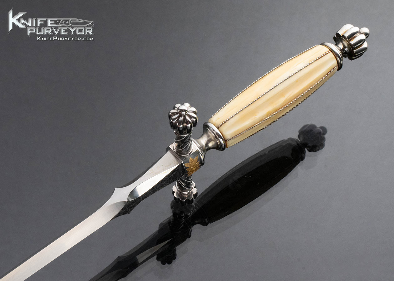 Wolfgang Loerchner Custom Knife Martin Butler Engraved with 24KT Gold Inlays Mammoth Dagger with Braided Fine Silver Wire - Image 4