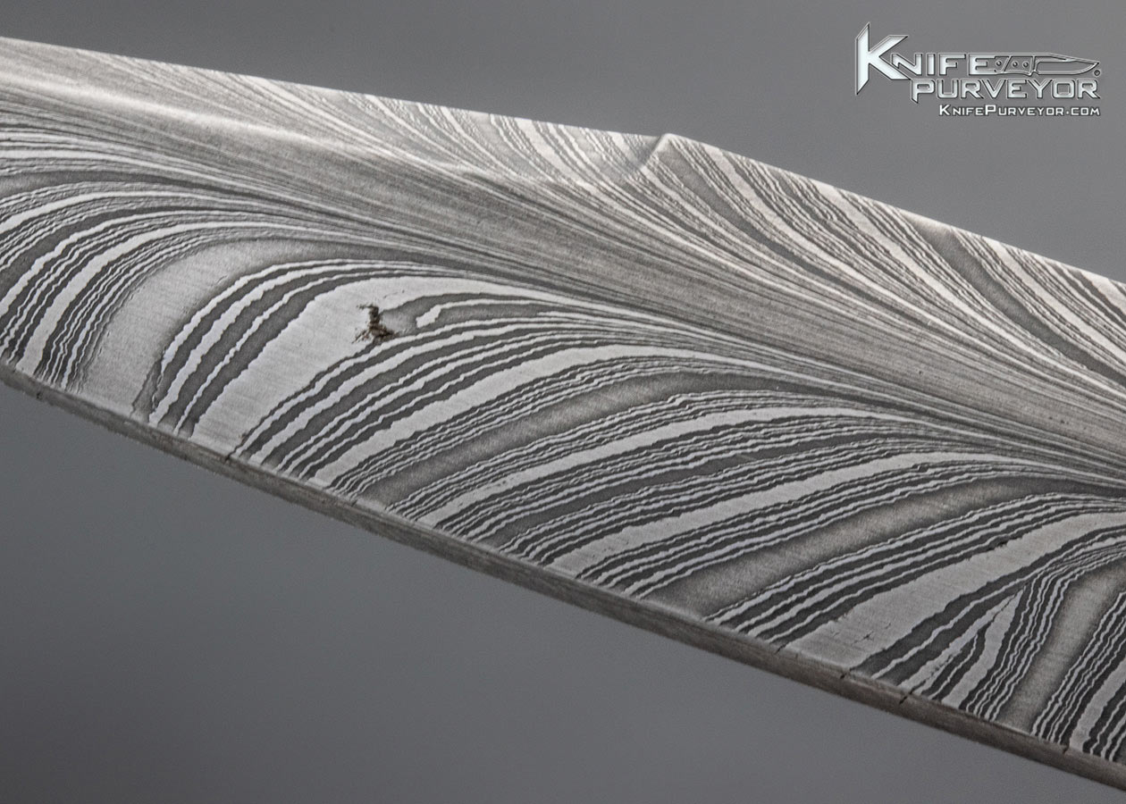 Bill Behnke Custom Knife Mammoth and Sole Authorship Feather Pattern Damascus Linerlock - Image 5