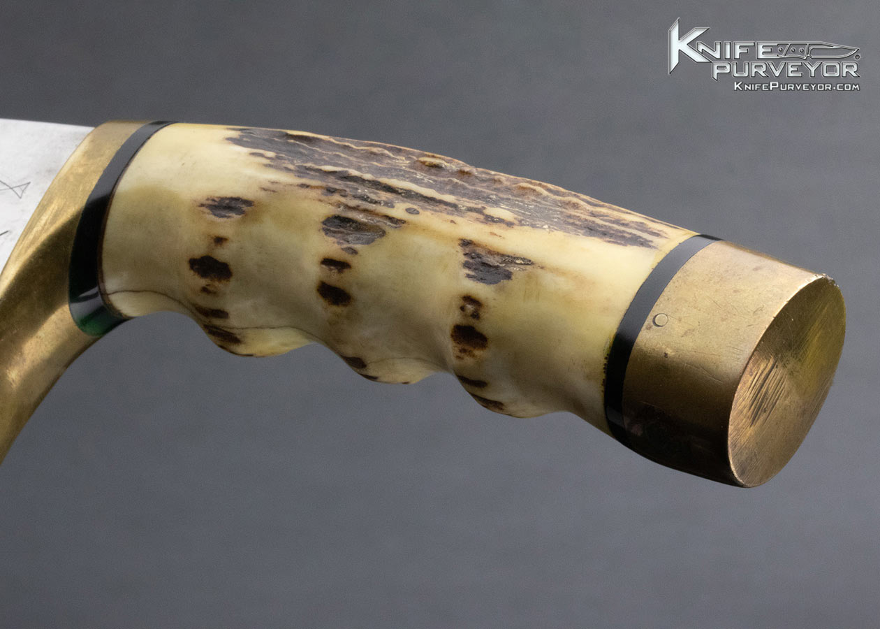 Clyde Fischer Custom Knife Stag and Brass Upswept Finger Grooved Hunter with Sheath - Image 9