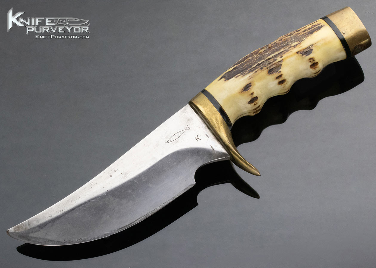 Clyde Fischer Custom Knife Stag and Brass w/ Sheath 14655