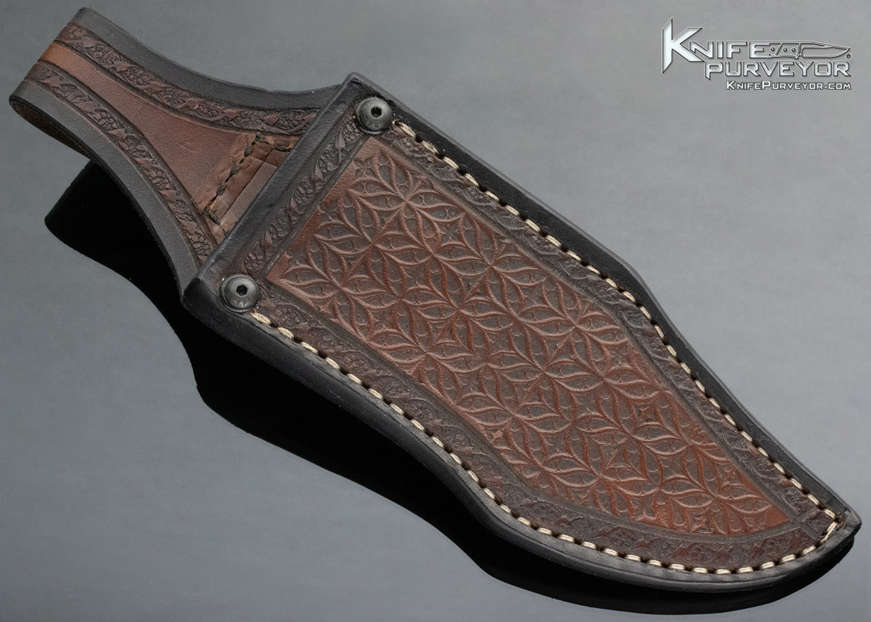 Clyde Fischer Custom Knife Stag and Brass Upswept Finger Grooved Hunter with Sheath - Image 6