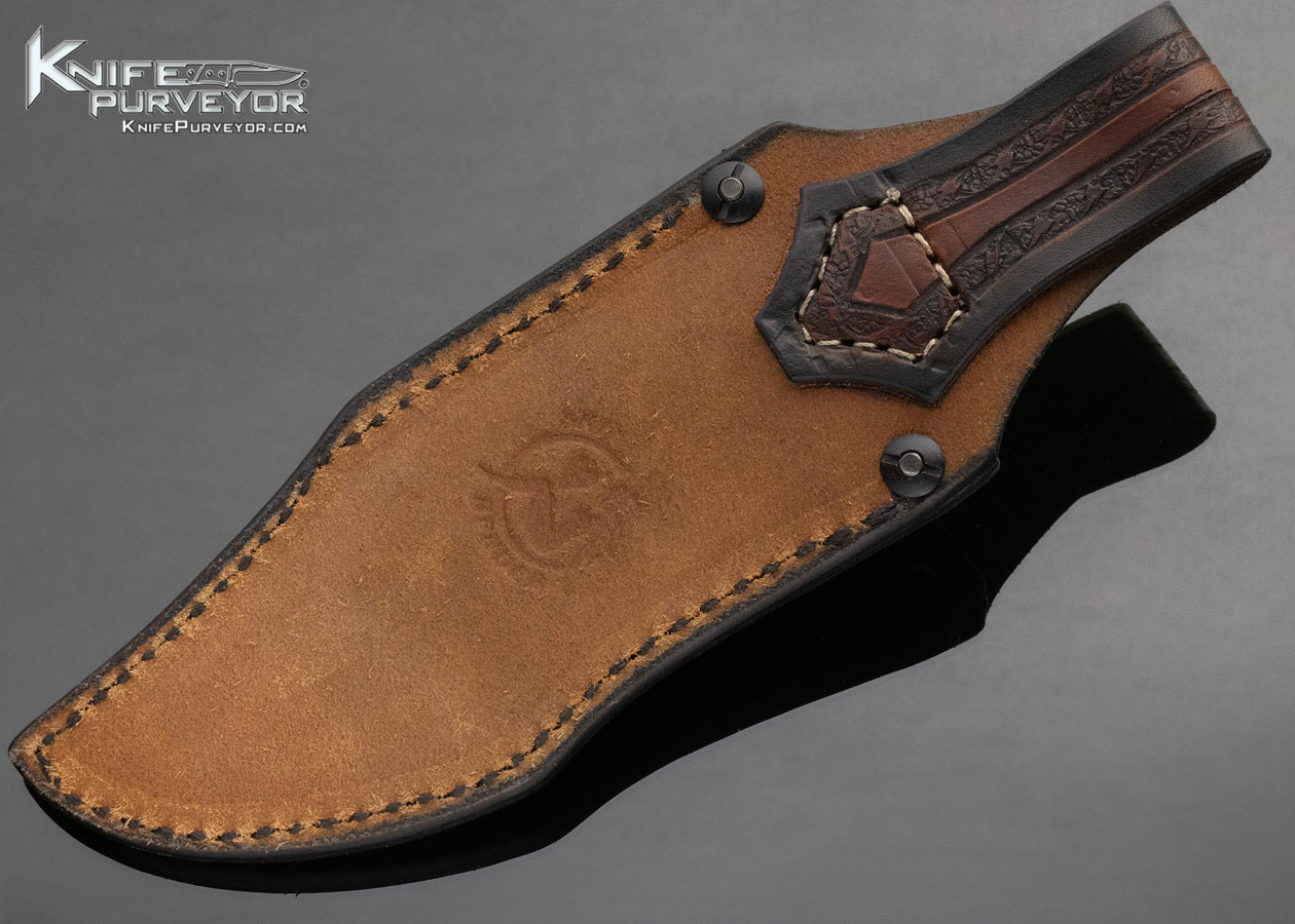 Clyde Fischer Custom Knife Stag and Brass Upswept Finger Grooved Hunter with Sheath - Image 7