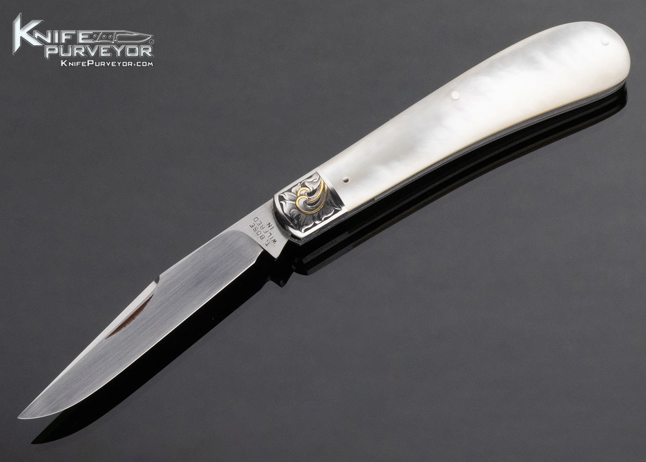 Tony Bose Custom Knife Mother of Pearl Gents Knife Engraved by Julie Warenski 14723