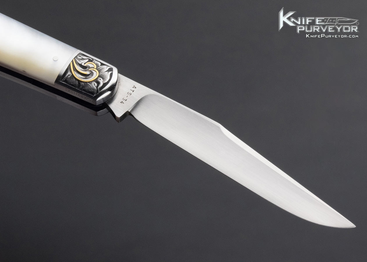 Tony Bose Custom Knife Mother of Pearl Gents Knife Engraved by Julie Warenski - Image 4