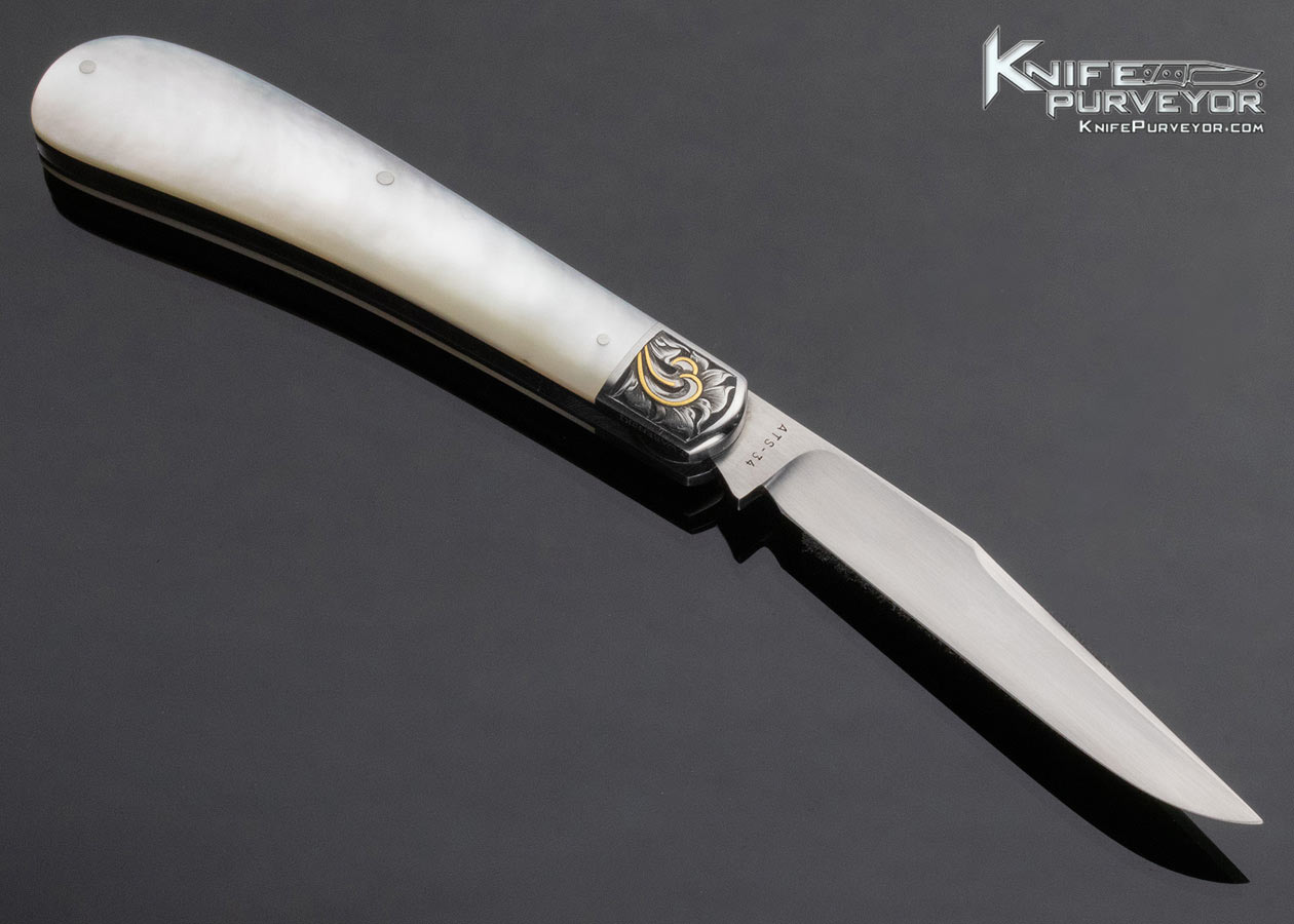 Tony Bose Custom Knife Mother of Pearl Gents Knife Engraved by Julie Warenski - Image 3