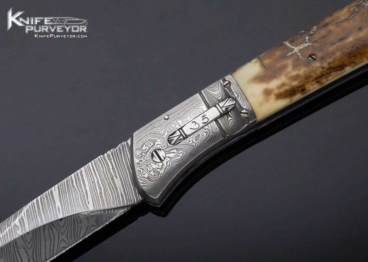 Jason Williams Custom Knife Damascus and Mammoth Automatic Linerlock - Image 2