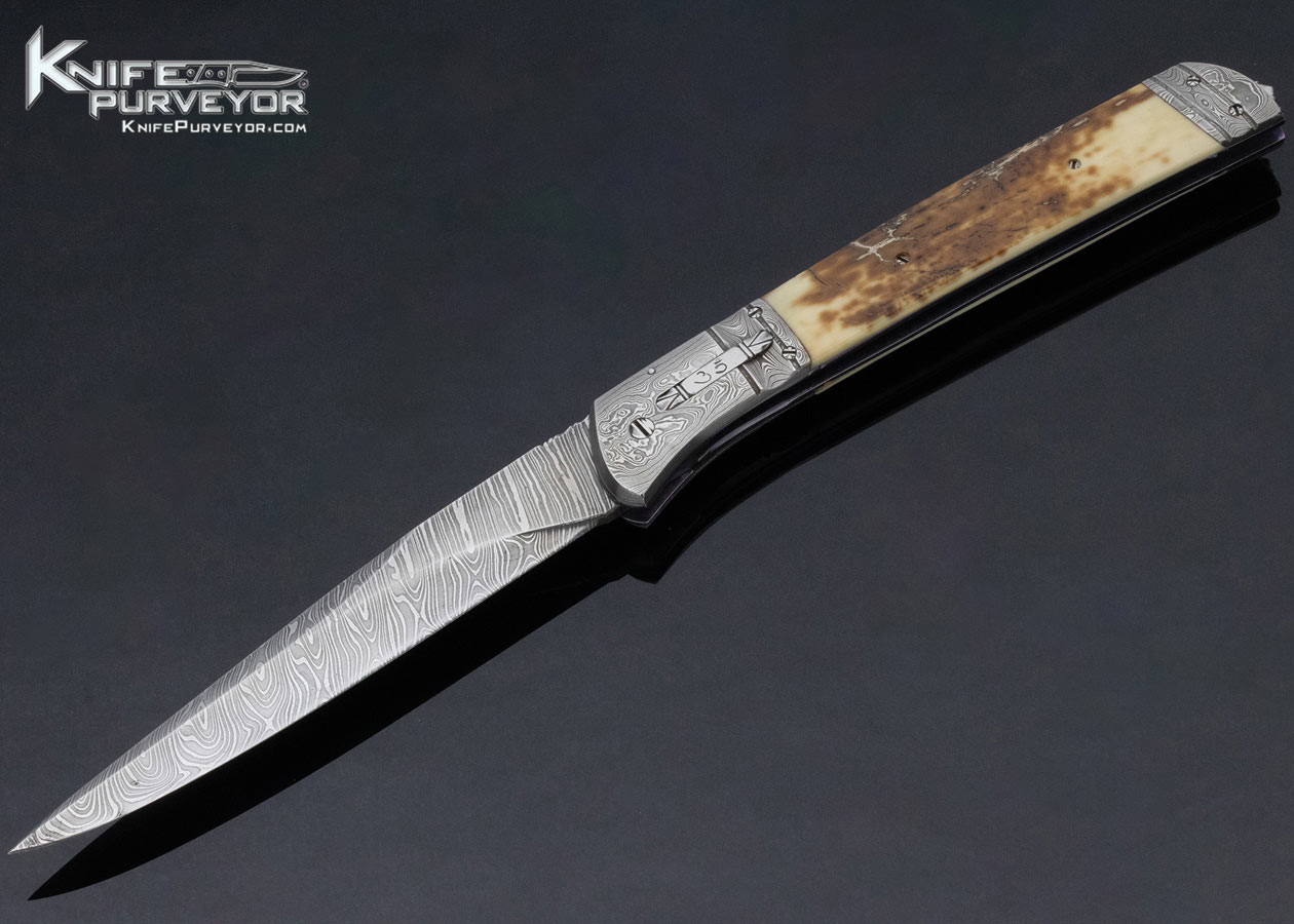 Jason Williams Custom Knife Damascus and Mammoth Automatic Linerlock 12515