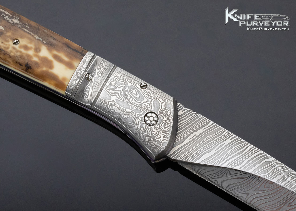 Jason Williams Custom Knife Damascus and Mammoth Automatic Linerlock - Image 4