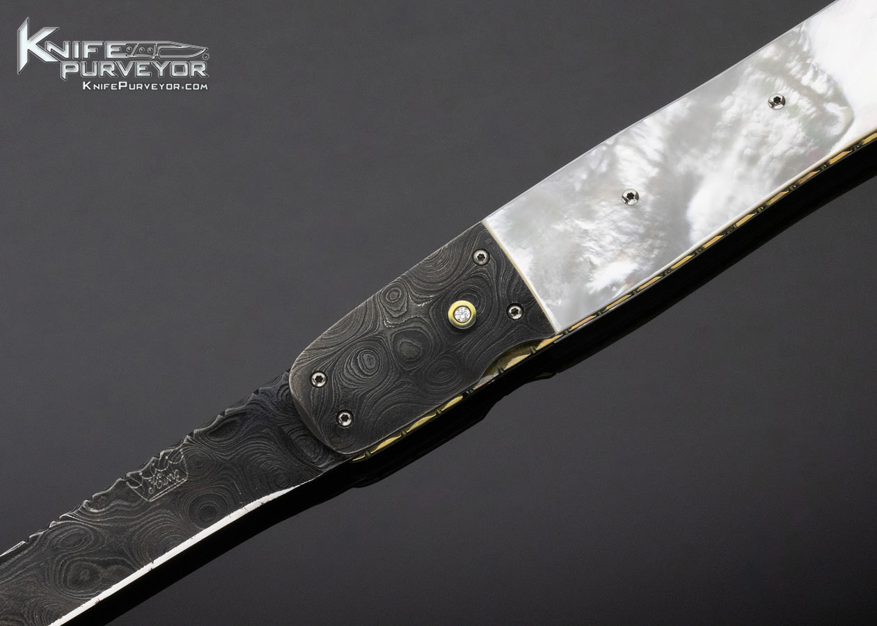 Bill King Custom Knife Mother of Pearl and Damascus Automatic Linerlock - Image 2
