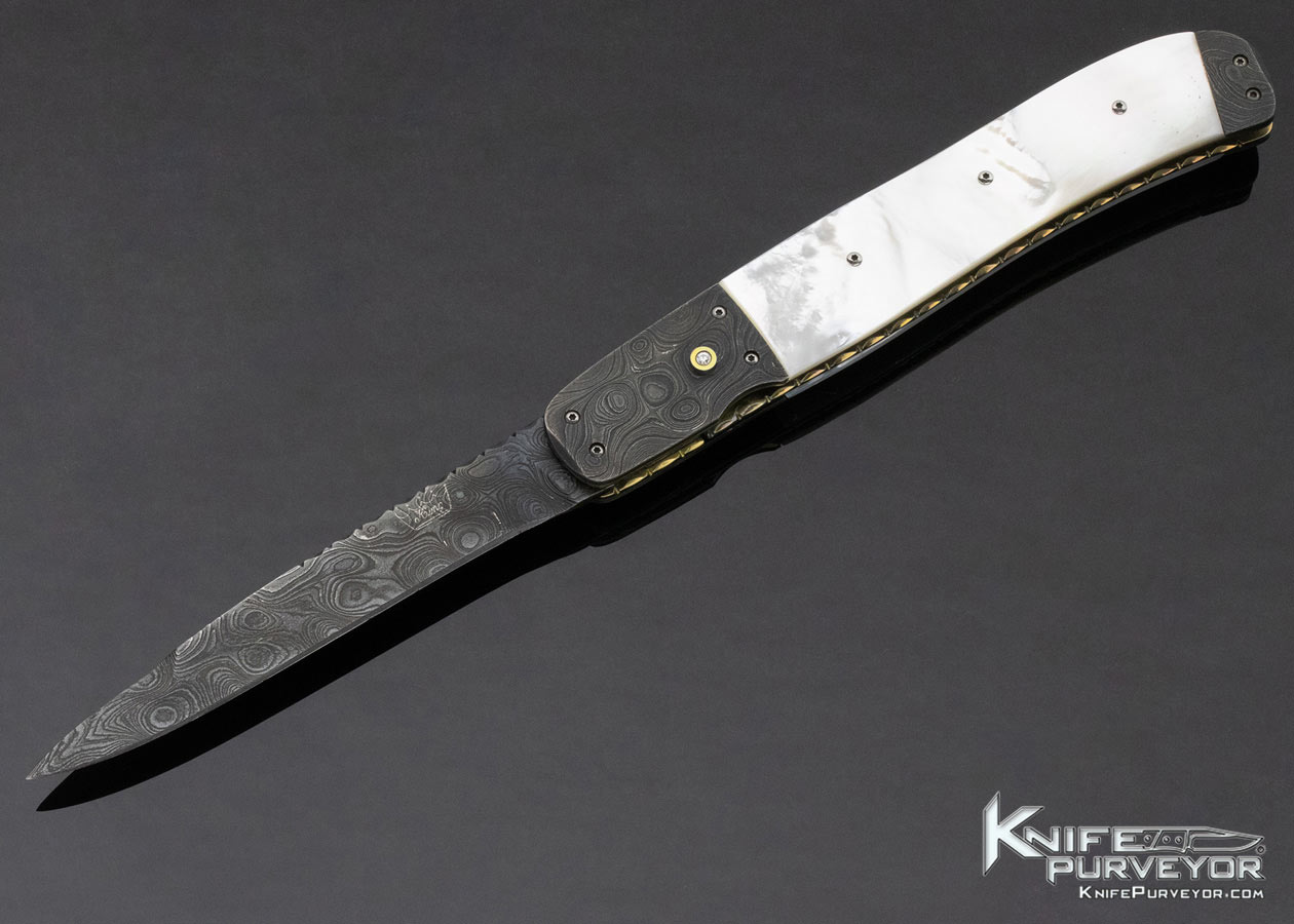 Bill King Custom Knife Mother of Pearl and Damascus Automatic Linerlock 12593