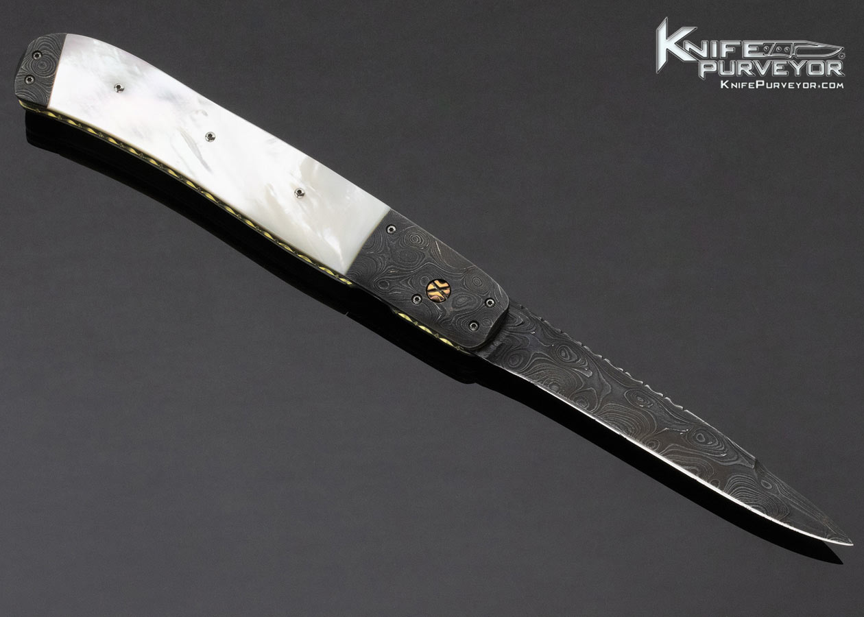 Bill King Custom Knife Mother of Pearl and Damascus Automatic Linerlock - Image 3