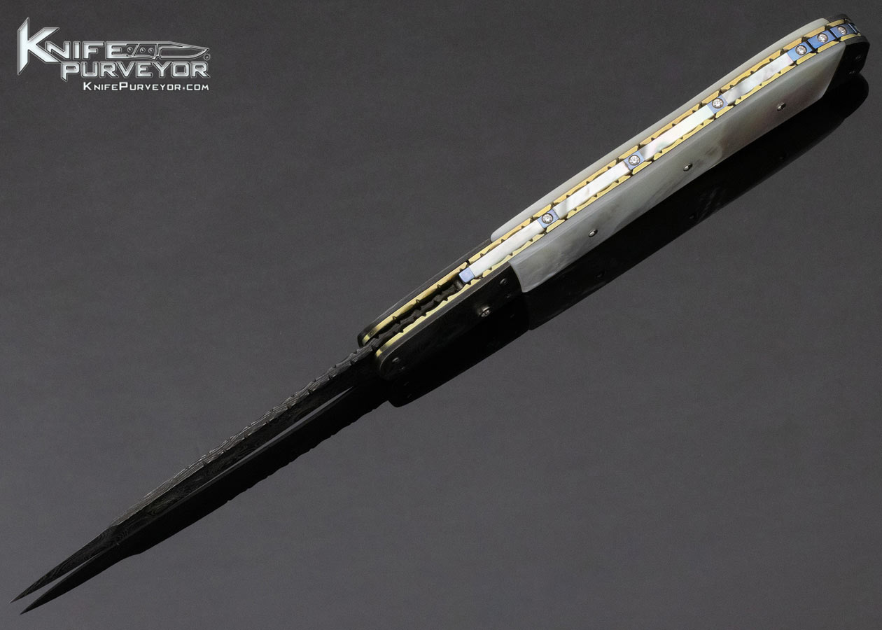 Bill King Custom Knife Mother of Pearl and Damascus Automatic Linerlock - Image 6