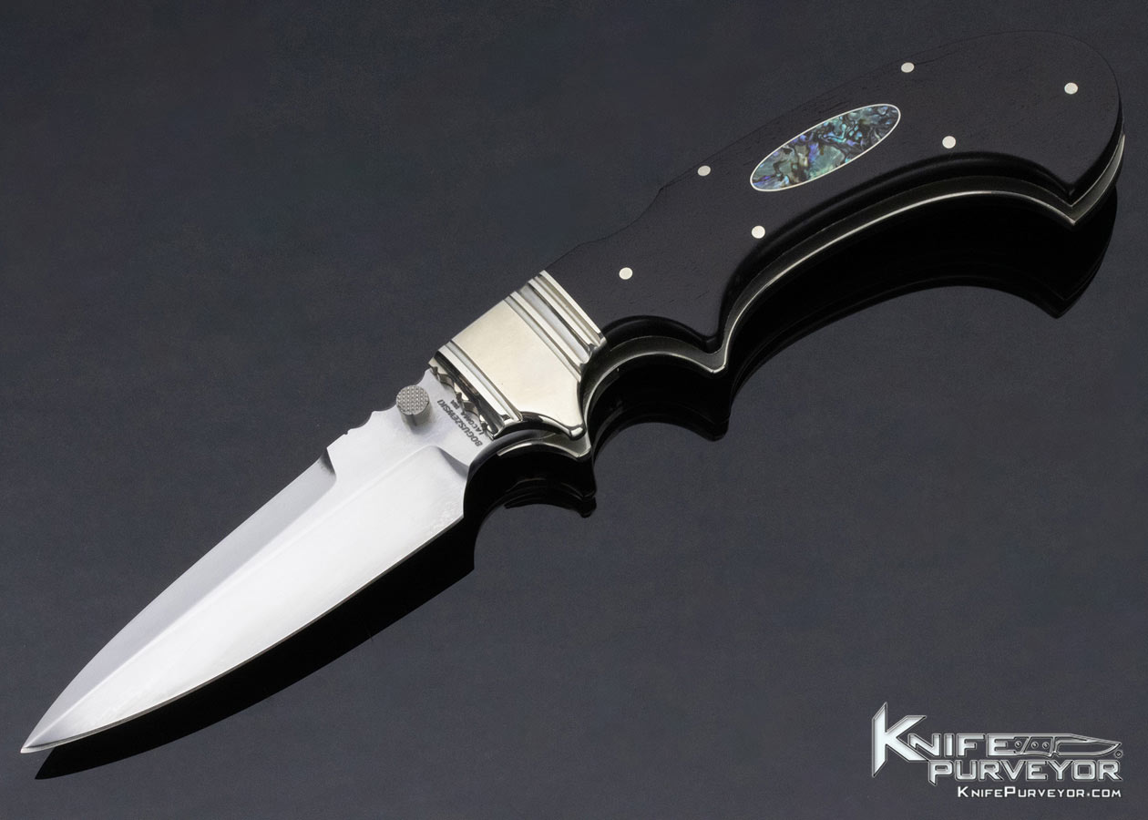 Phil Boguszewski Custom Knife Ebony with Abalone Escutcheon Front Lock 12512