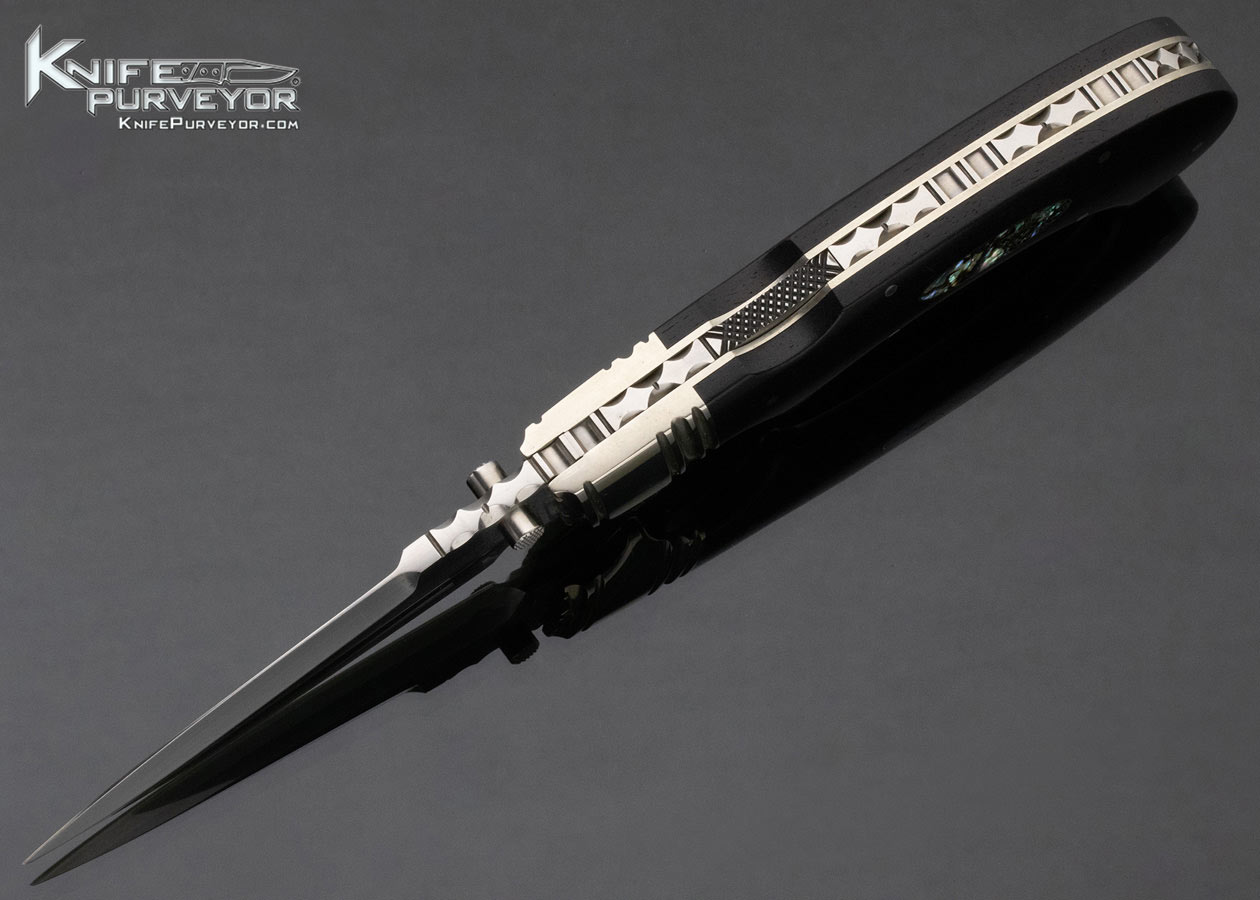 Phil Boguszewski Custom Knife Ebony with Abalone Escutcheon Front Lock - Image 4