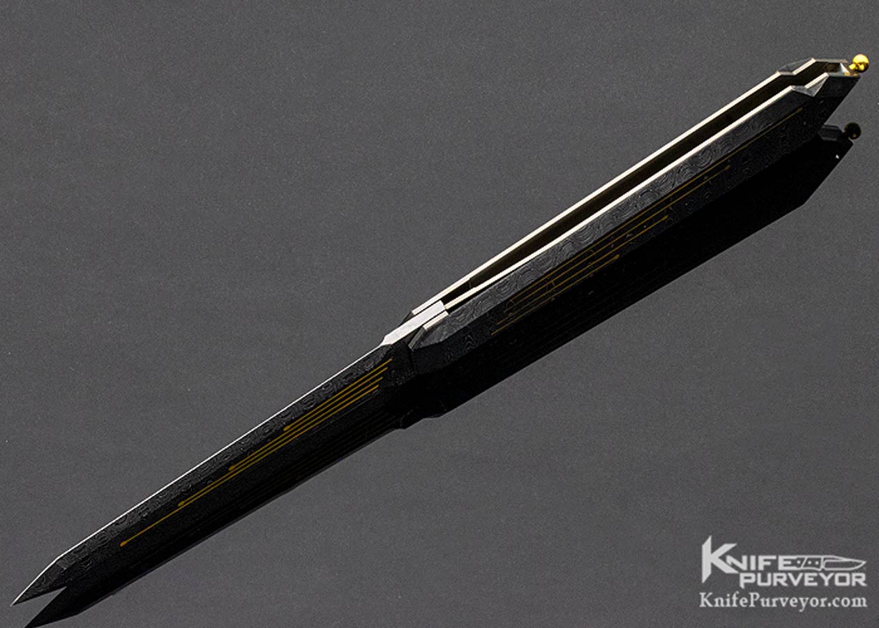 Matthew Lerch Custom Knife 24Kt Gold Inlaid Damascus "Geo Dagger" Credit Card Automatic - Image 6