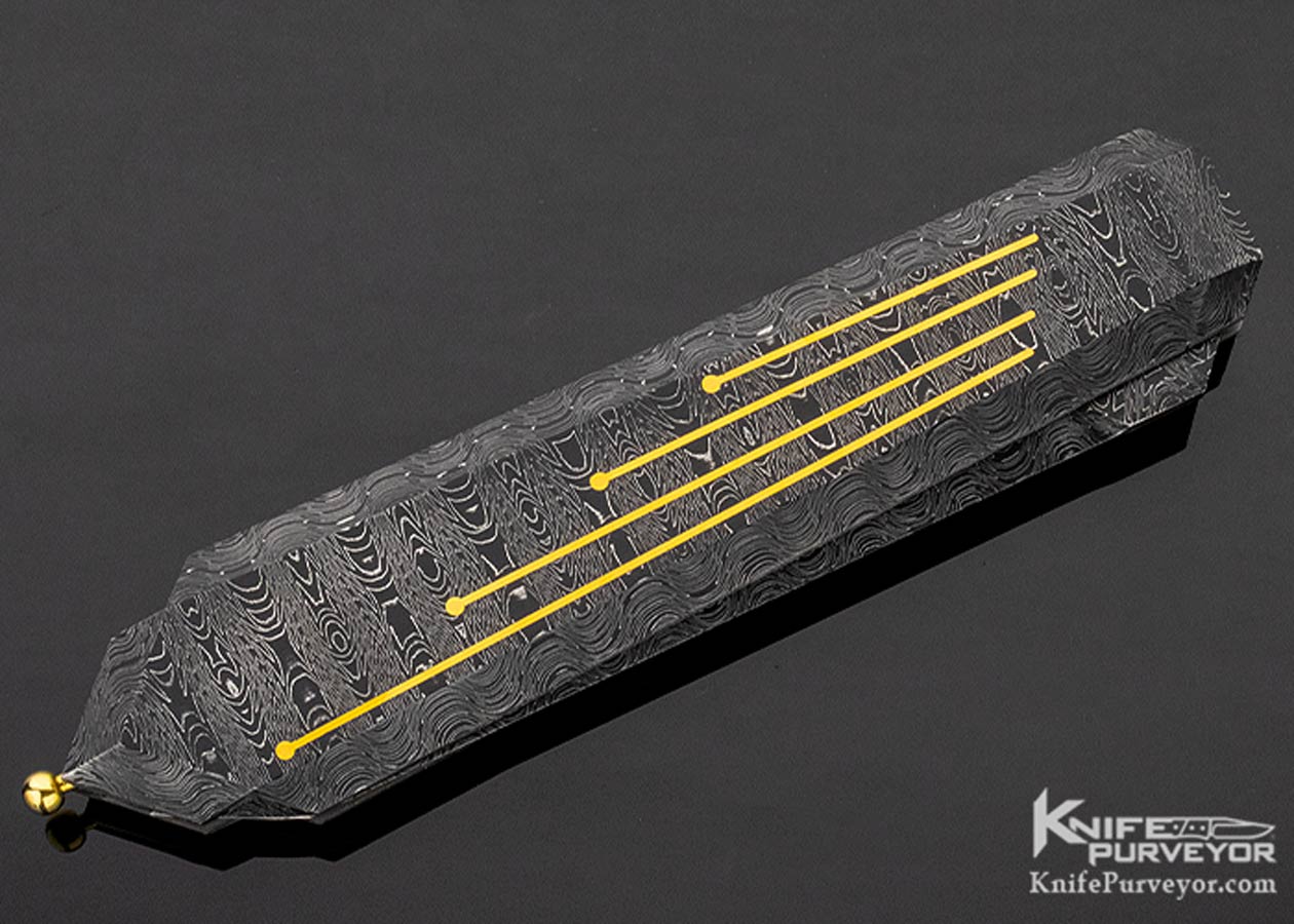 Matthew Lerch Custom Knife 24Kt Gold Inlaid Damascus "Geo Dagger" Credit Card Automatic - Image 3