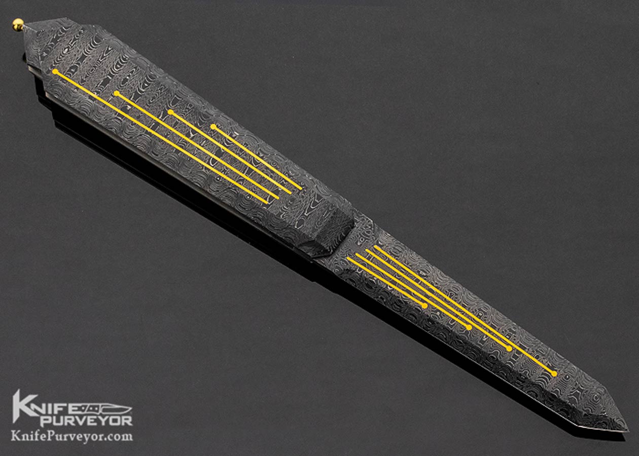 Matthew Lerch Custom Knife 24Kt Gold Inlaid Damascus "Geo Dagger" Credit Card Automatic - Image 4