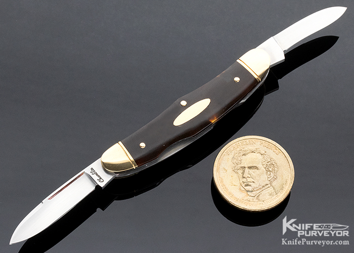 Joel Chamblin Custom Knife 2 Blade Amber and 14Kt Gold Slip Joint 14301