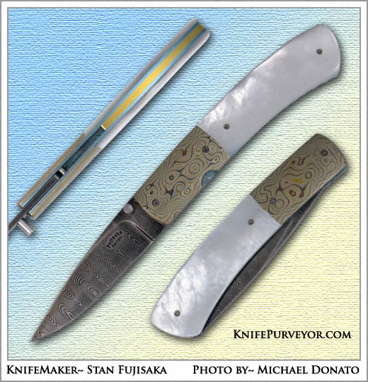 Stan Fujisaka's Custom Knife Mother of Pearl, Damascus & Mokume