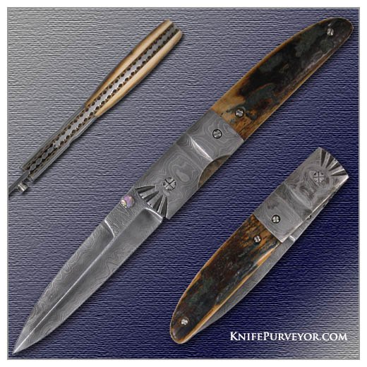Mel Pardue's Custom Knife: Mammoth Ivory and Sole Authorship Damascus Linerlock - Image 2