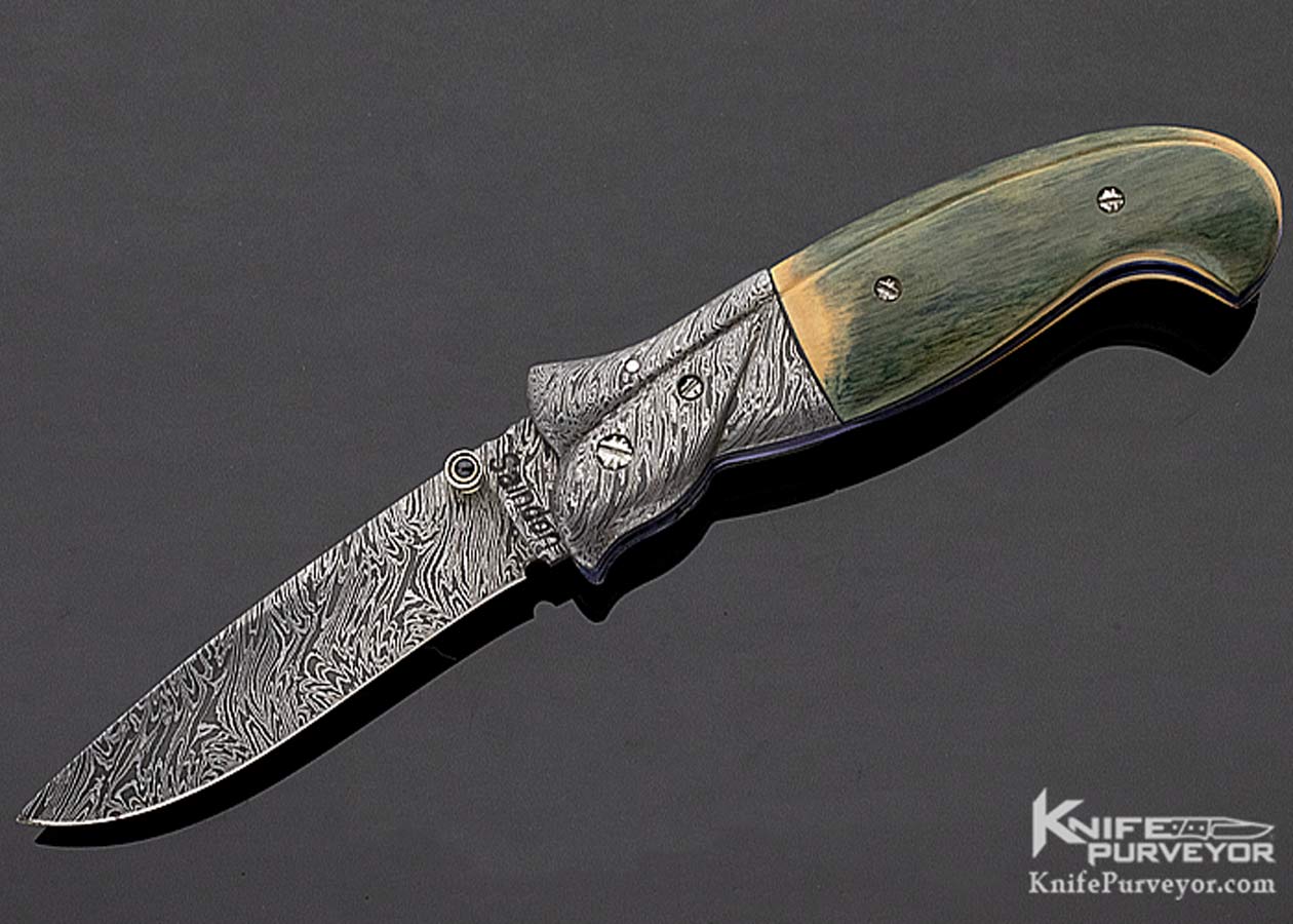 Bill Saindon Custom Knife Fluted Mammoth and Damascus Linerlock 11260 Open