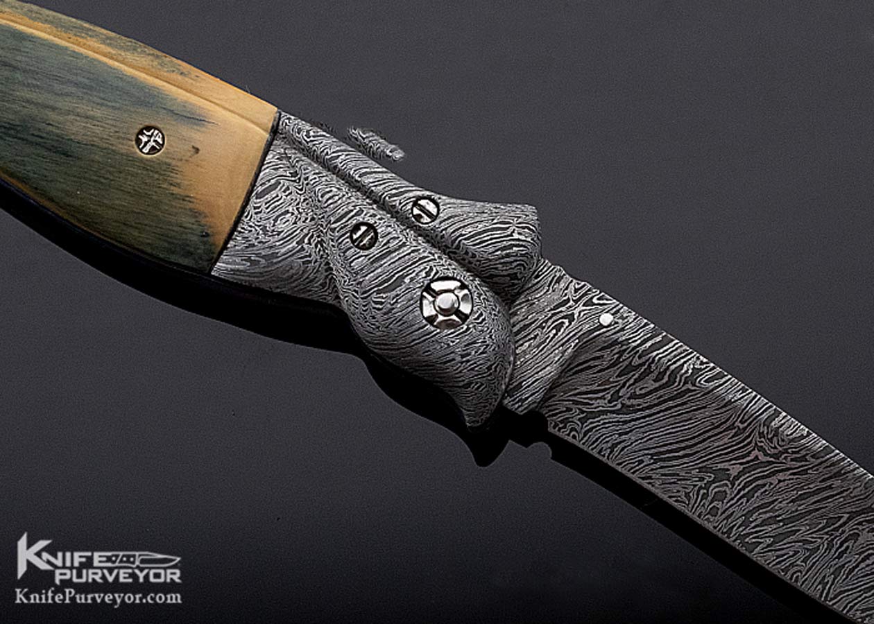 Bill Saindon Custom Knife Fluted Mammoth and Damascus Linerlock - Image 5