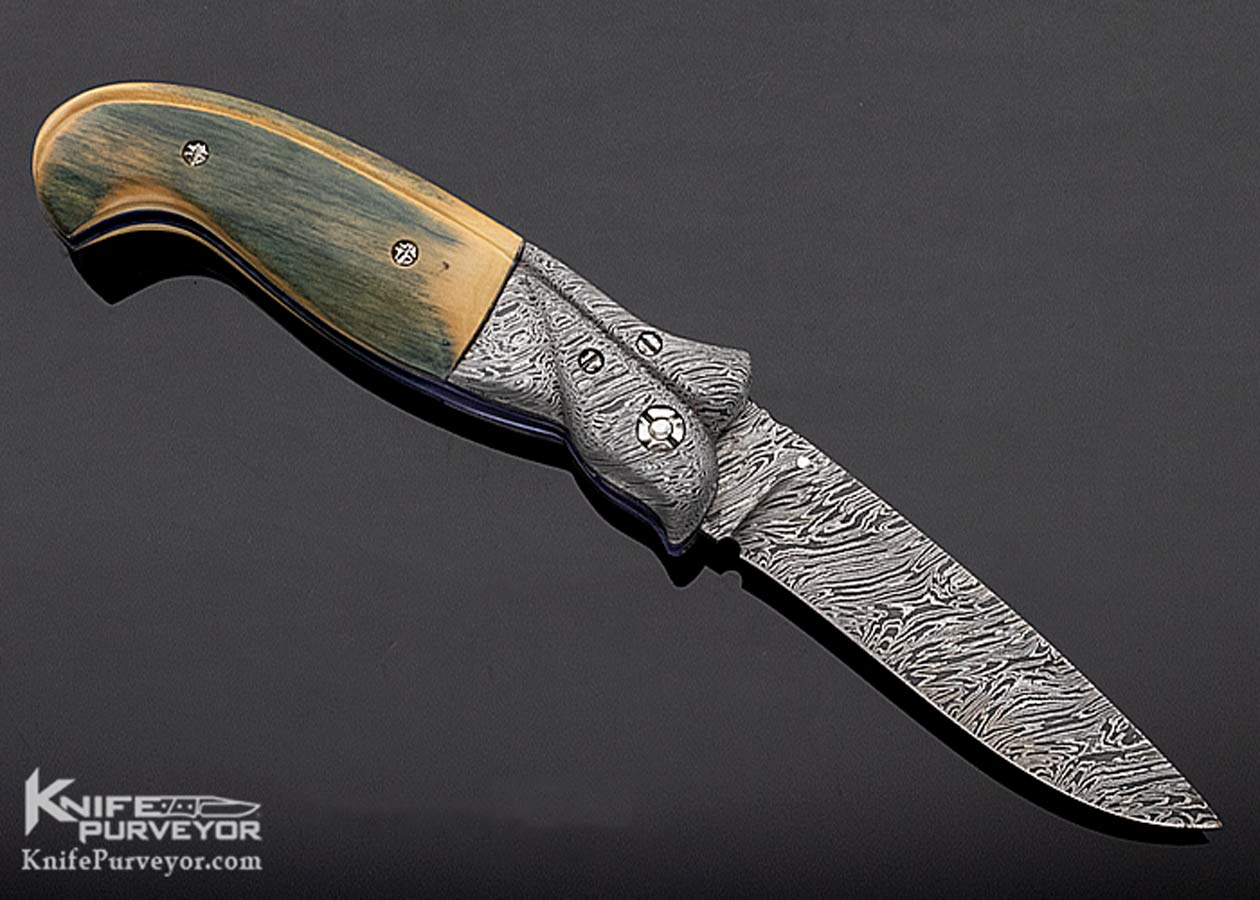 Bill Saindon Custom Knife Fluted Mammoth and Damascus Linerlock - Image 4