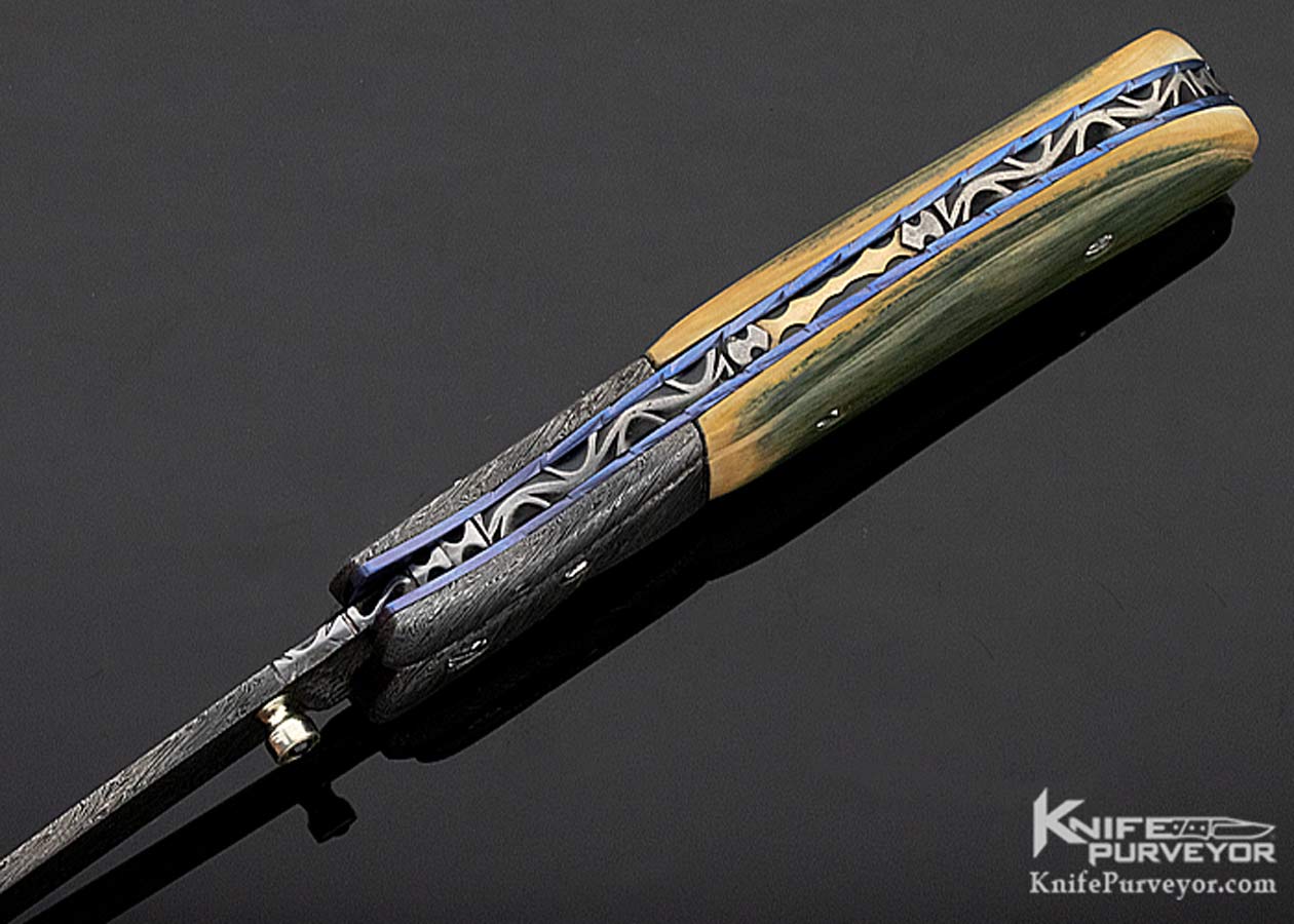 Bill Saindon Custom Knife Fluted Mammoth and Damascus Linerlock - Image 6