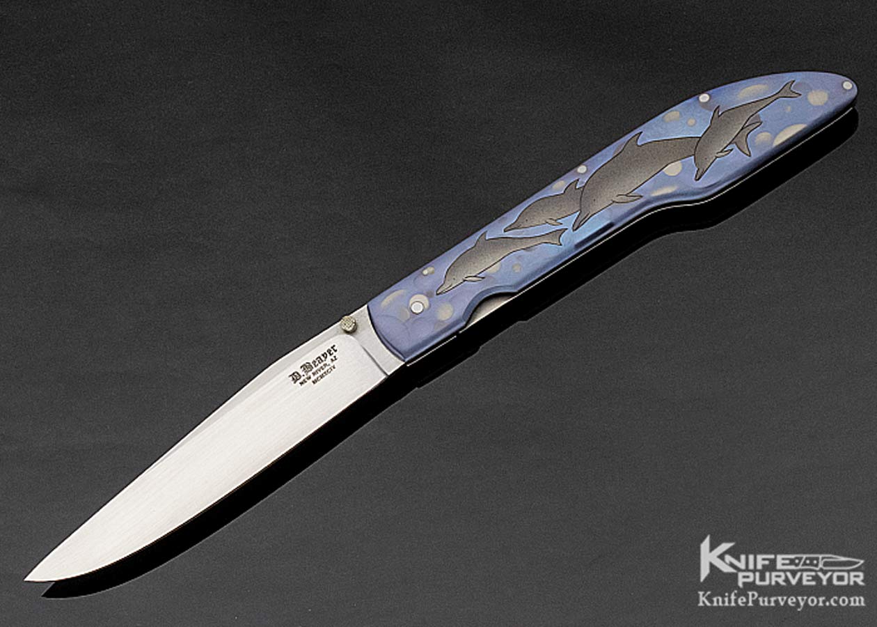 Butch Beaver Custom Knife "Dolphins" Engraved & Anodized Titanium Liner Lock 11233 Open