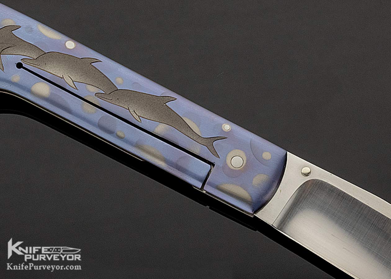 Butch Beaver Custom Knife "Dolphins" Engraved & Anodized Titanium Liner Lock - Image 5