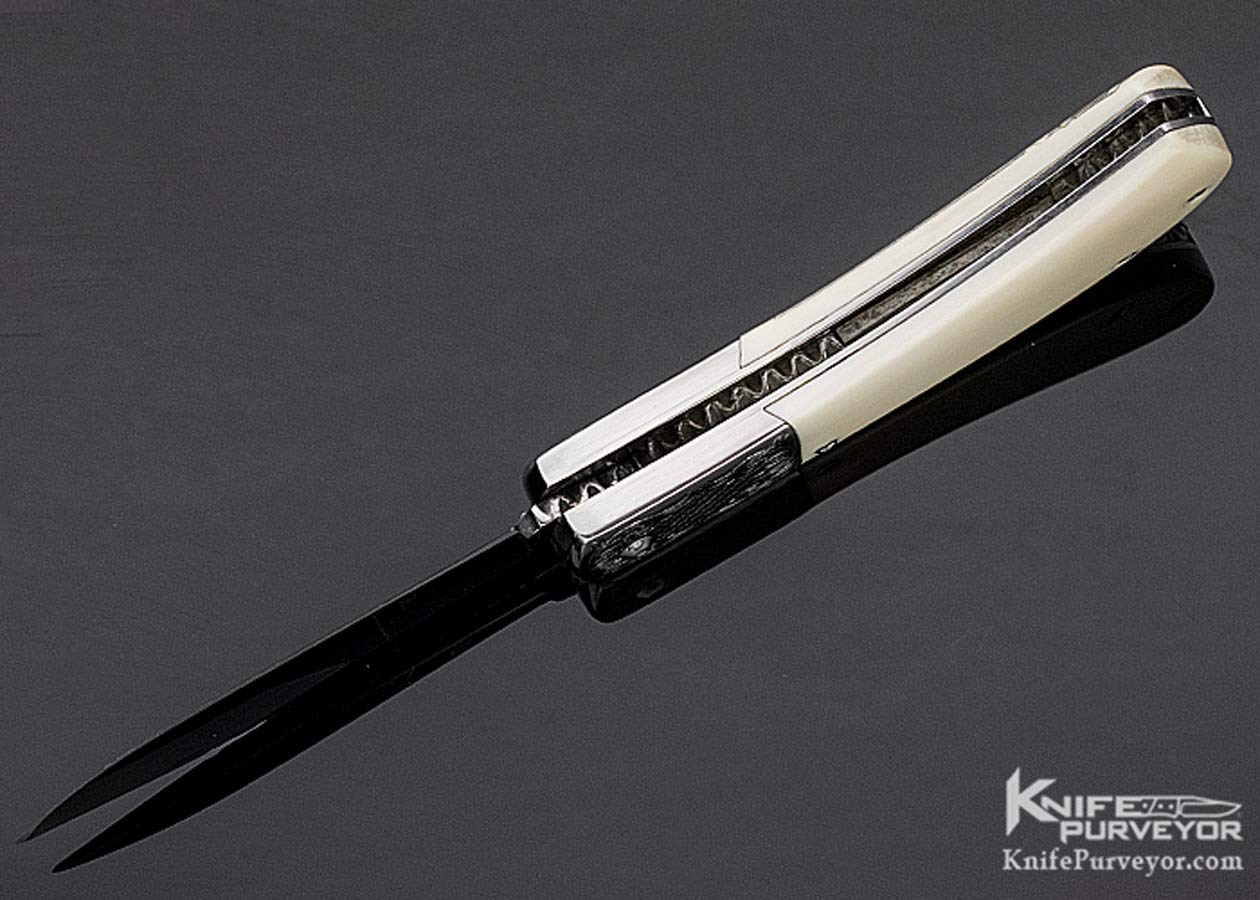 A.A. Sanders Custom Knife Engraved Scale Release Automatic Scrimshawed by C. Selint - Image 7
