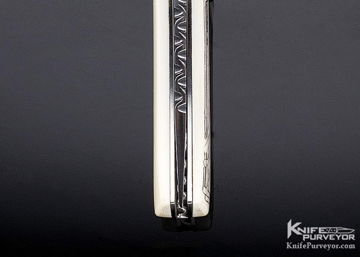 A.A. Sanders Custom Knife Engraved Scale Release Automatic Scrimshawed by C. Selint - Image 8