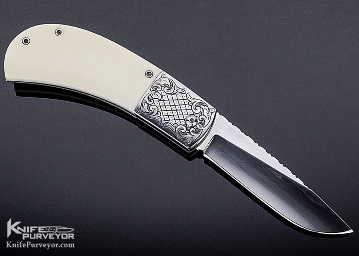 A.A. Sanders Custom Knife Engraved Scale Release Automatic Scrimshawed by C. Selint - Image 4