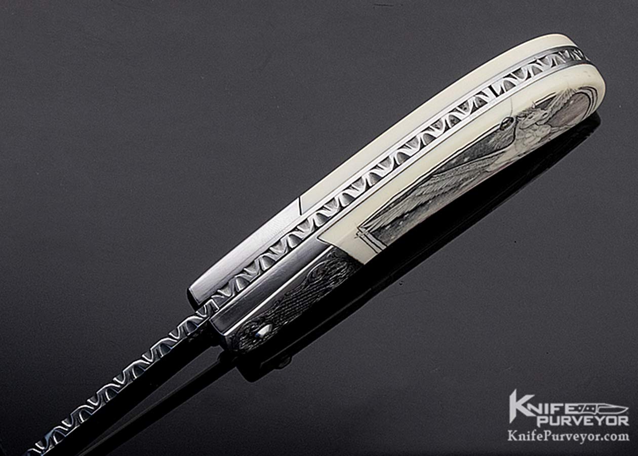 A.A. Sanders Custom Knife Engraved Scale Release Automatic Scrimshawed by C. Selint - Image 6