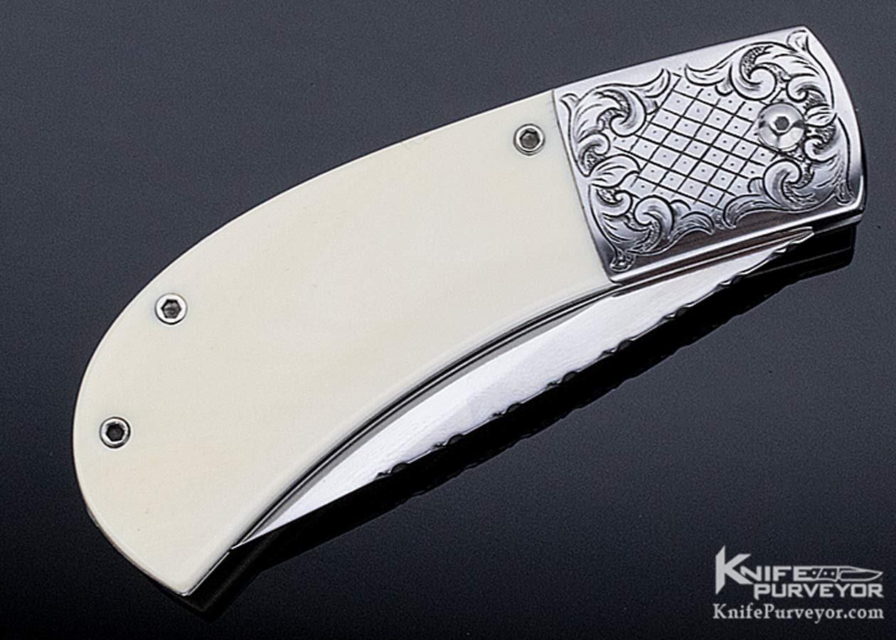 A.A. Sanders Custom Knife Engraved Scale Release Automatic Scrimshawed by C. Selint - Image 3