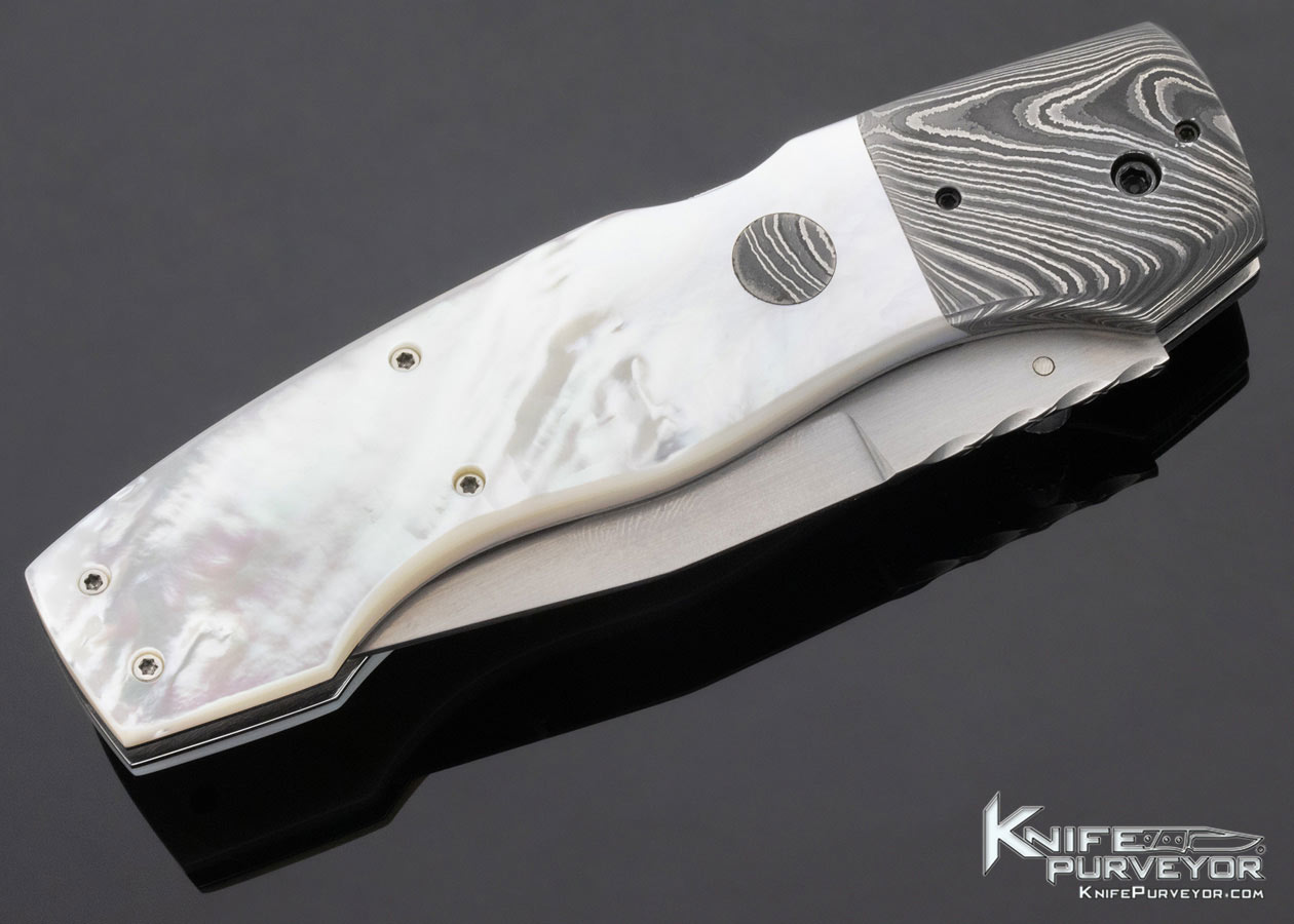 Charlie Dake Custom Knife Damascus & Mother of Pearl D/A Covert Automatic MidLock - Image 3