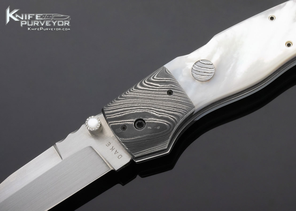 Charlie Dake Custom Knife Damascus & Mother of Pearl D/A Covert Automatic MidLock - Image 2