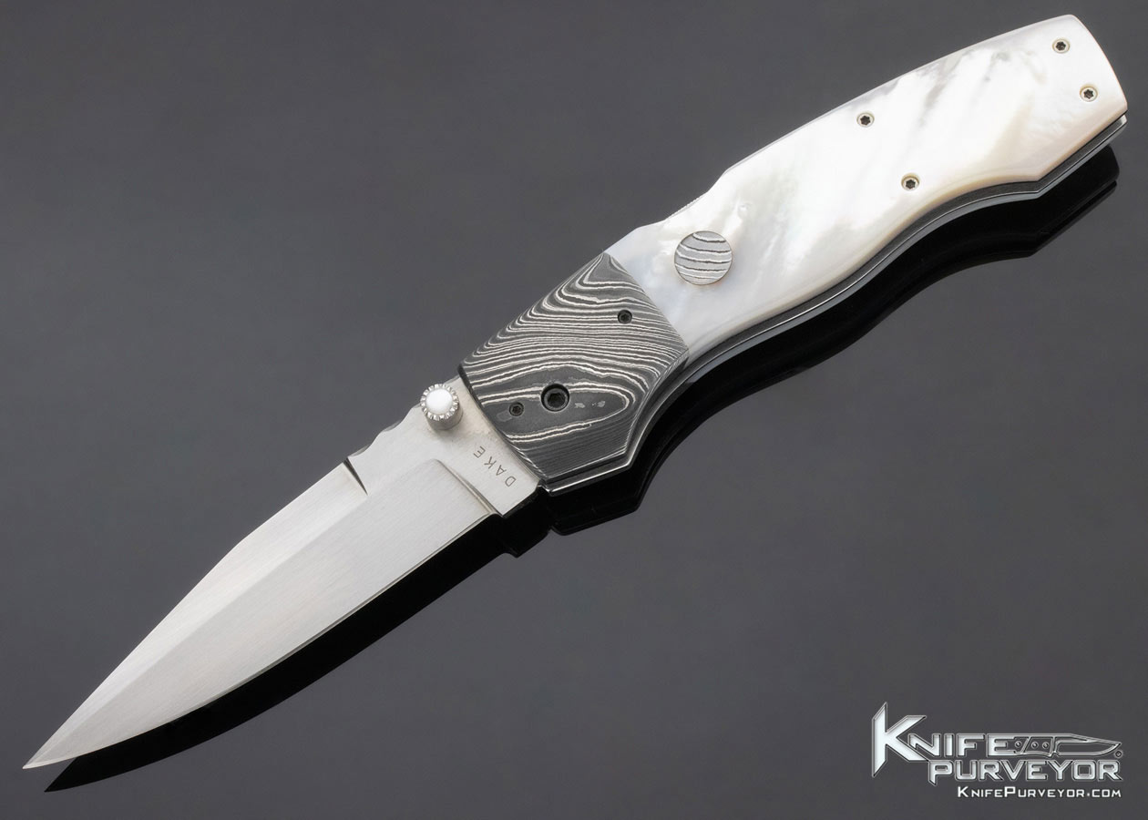 Charlie Dake Custom Knife Damascus & Mother of Pearl D/A Covert Automatic MidLock 11467