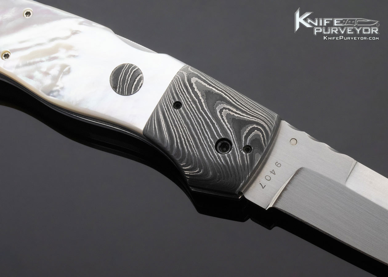 Charlie Dake Custom Knife Damascus & Mother of Pearl D/A Covert Automatic MidLock - Image 5