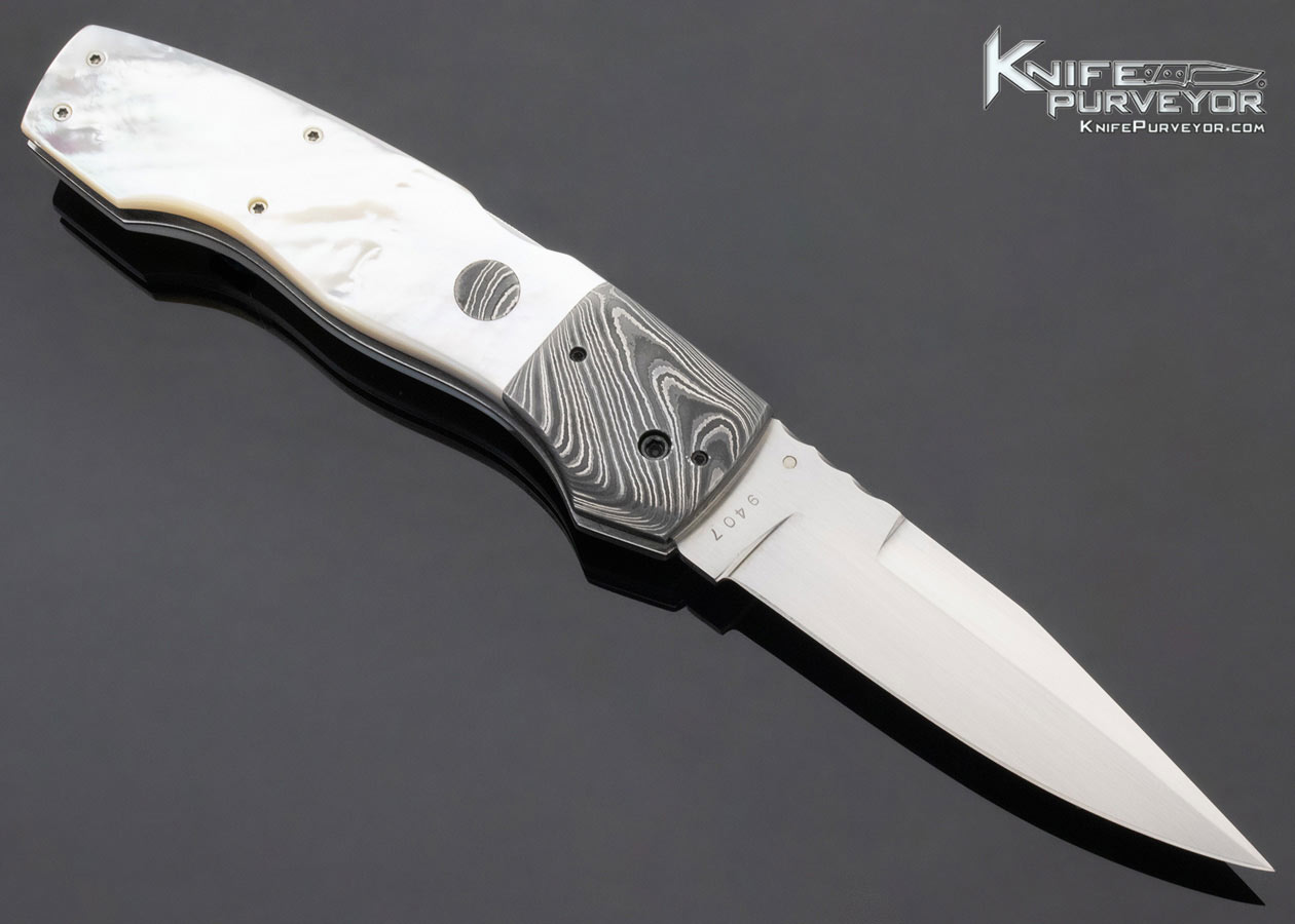 Charlie Dake Custom Knife Damascus & Mother of Pearl D/A Covert Automatic MidLock - Image 4