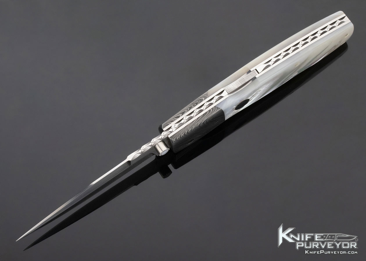 Charlie Dake Custom Knife Damascus & Mother of Pearl D/A Covert Automatic MidLock - Image 6