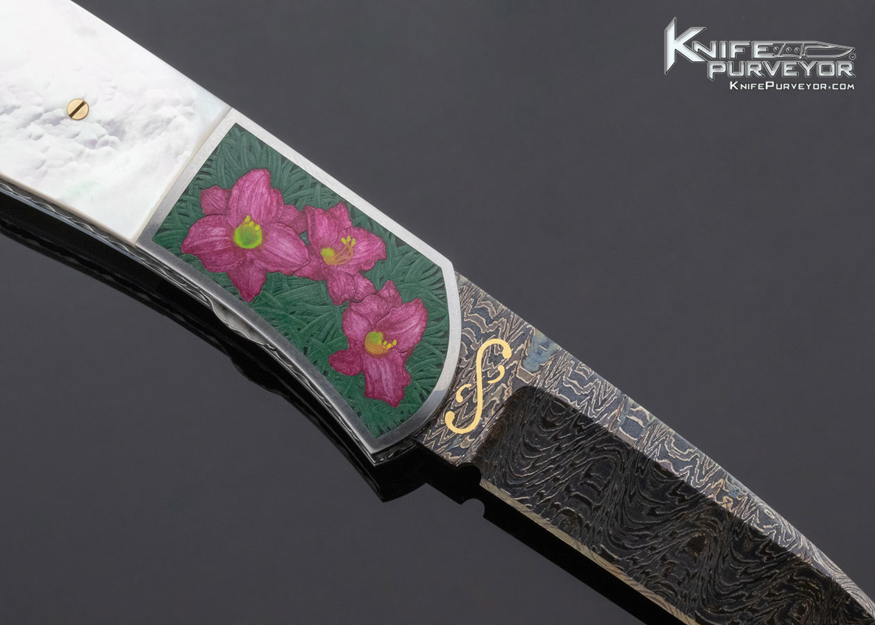 John W Smith Custom Knife Sole Authorship Color Engraved "Alphonse Mucha Seasons" Automatic Linerlock - Image 6