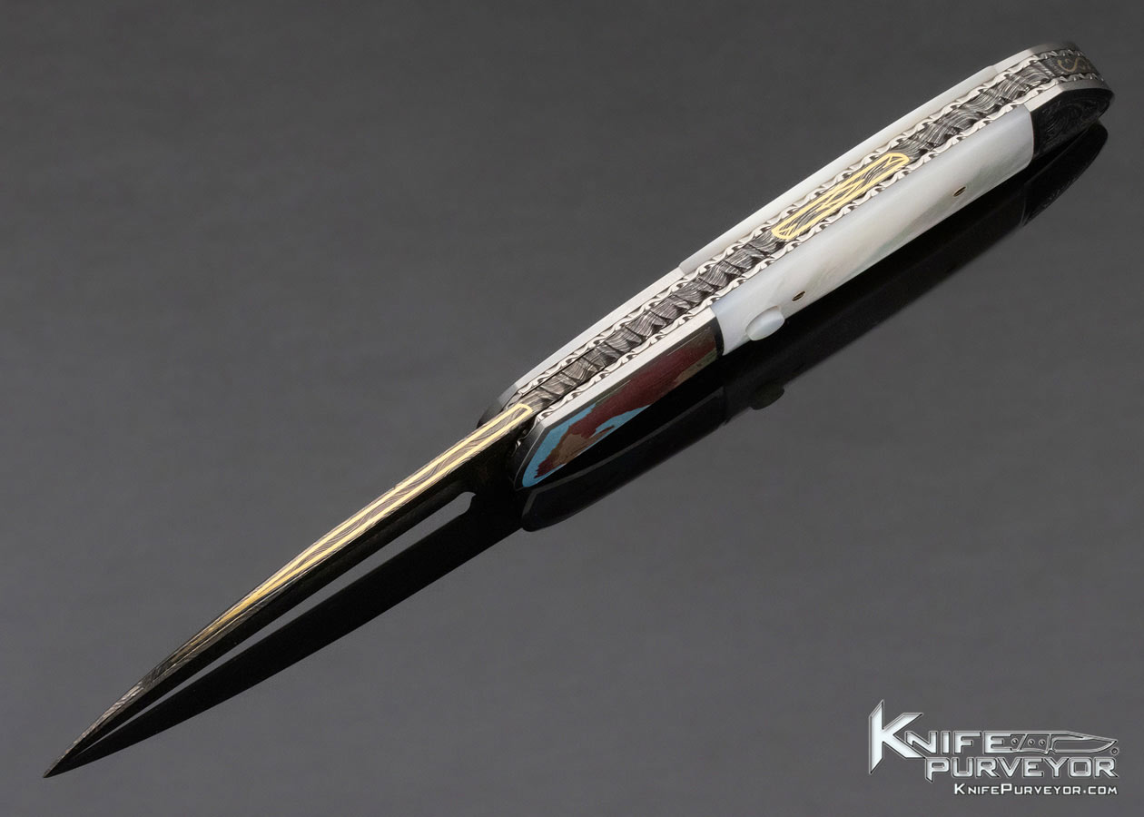 John W Smith Custom Knife Sole Authorship Color Engraved "Alphonse Mucha Seasons" Automatic Linerlock - Image 7
