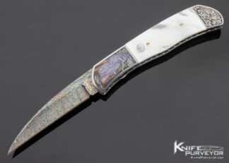 John W Smith Custom Knife Sole Authorship Color Engraved "Alphonse Mucha Seasons" Automatic Linerlock 11382