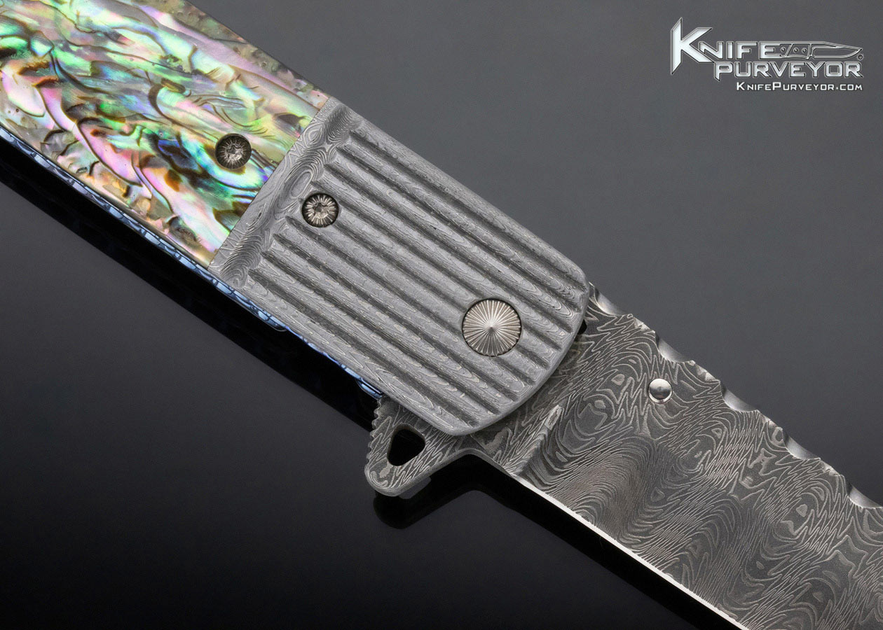 Phil Boguszewski Custom Knife Abalone and Damascus Linerlock Flipper - Image 5