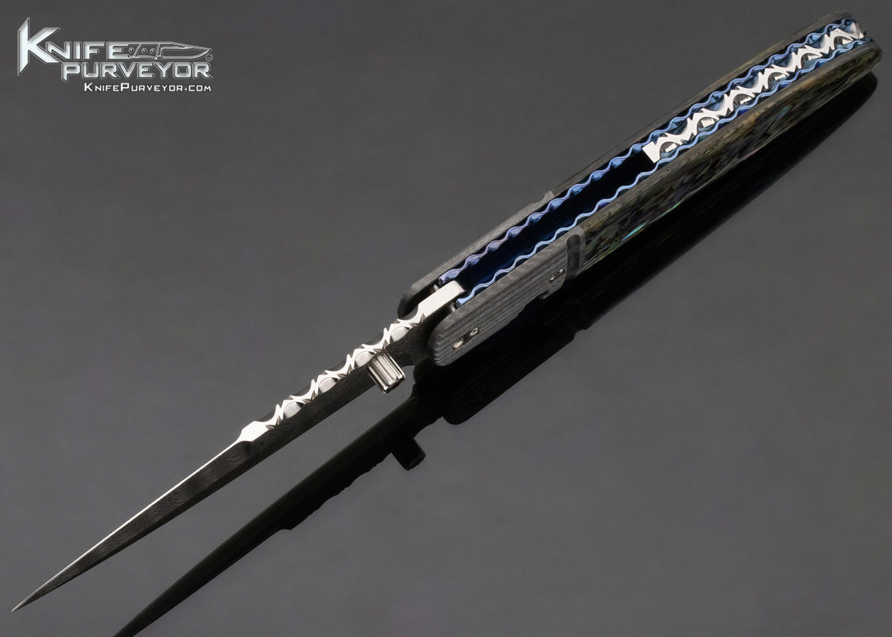 Phil Boguszewski Custom Knife Abalone and Damascus Linerlock Flipper - Image 6
