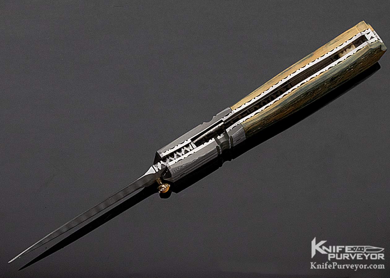 Jim Turecek Custom Knife Damascus & Mammoth Linerlock Dagger - Image 7