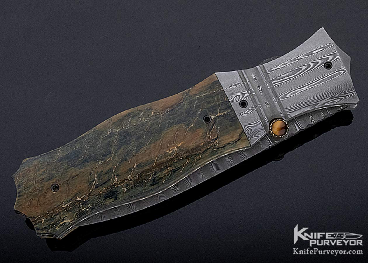 Jim Turecek Custom Knife Damascus & Mammoth Linerlock Dagger - Image 3